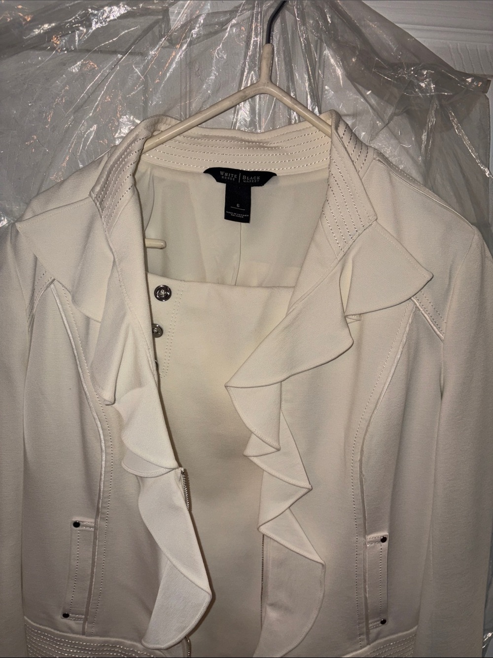 White House Black Market Ivory Ruffle-Front Blazer & Skirt